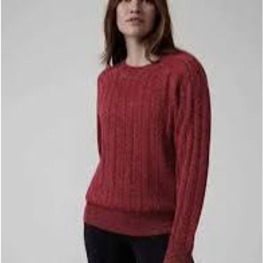 Athleta Crossroads Crew Sweater Small Decadent Red Metallic Knit EUC